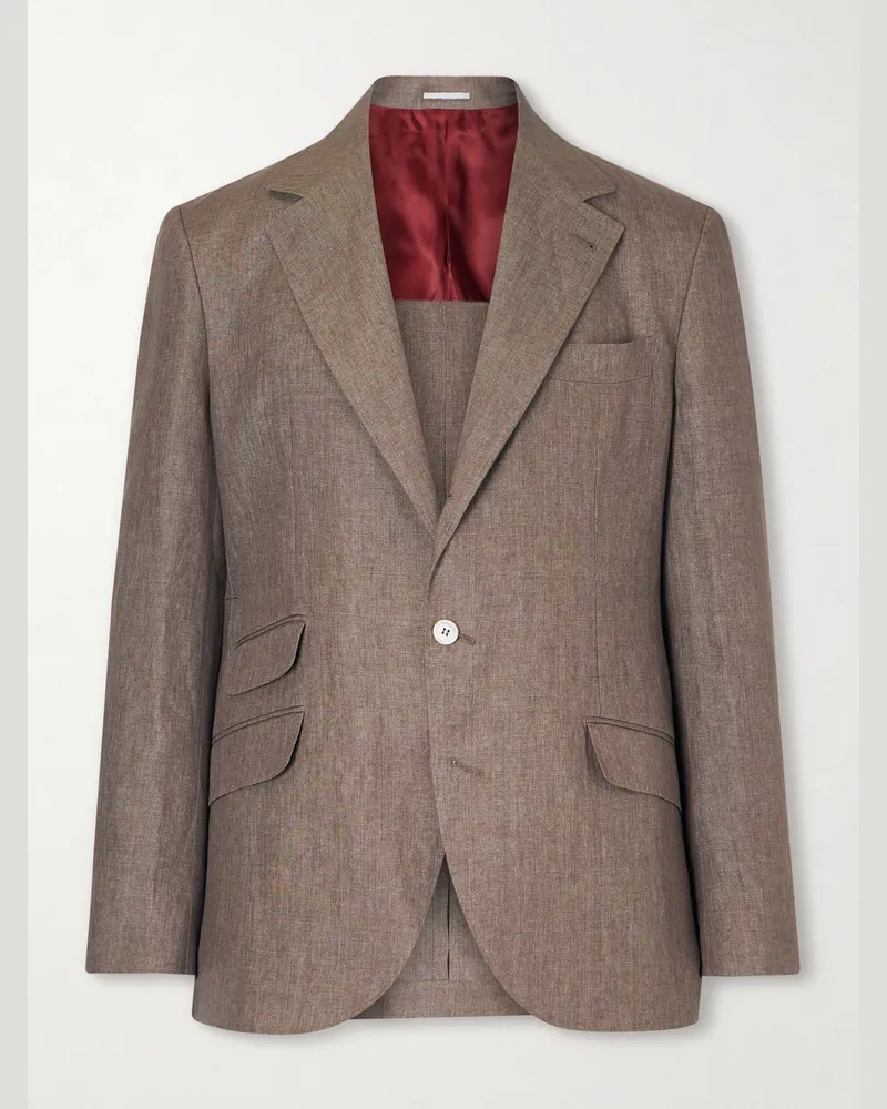 Brunello Cucinelli Linen Suit Jacket Brown