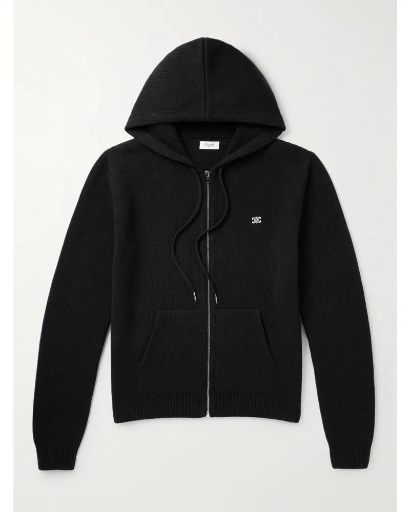 Celine Kapuzenjacke aus Strick aus einer Woll-Kaschmirmischung mit Logostickerei Schwarz