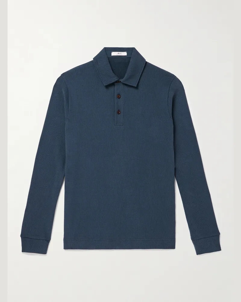 MR P. Pullover aus einer Stretch-Baumwoll-Merinowollmischung in Rippstrick mit Polokragen Blau