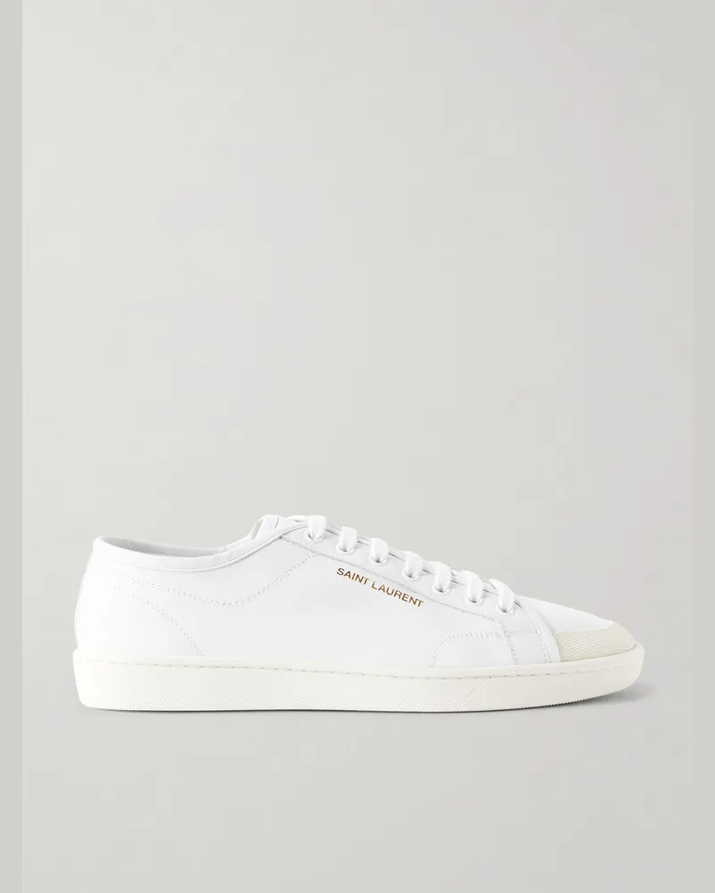Saint Laurent Gym Low Logo-Print Leather Sneakers White