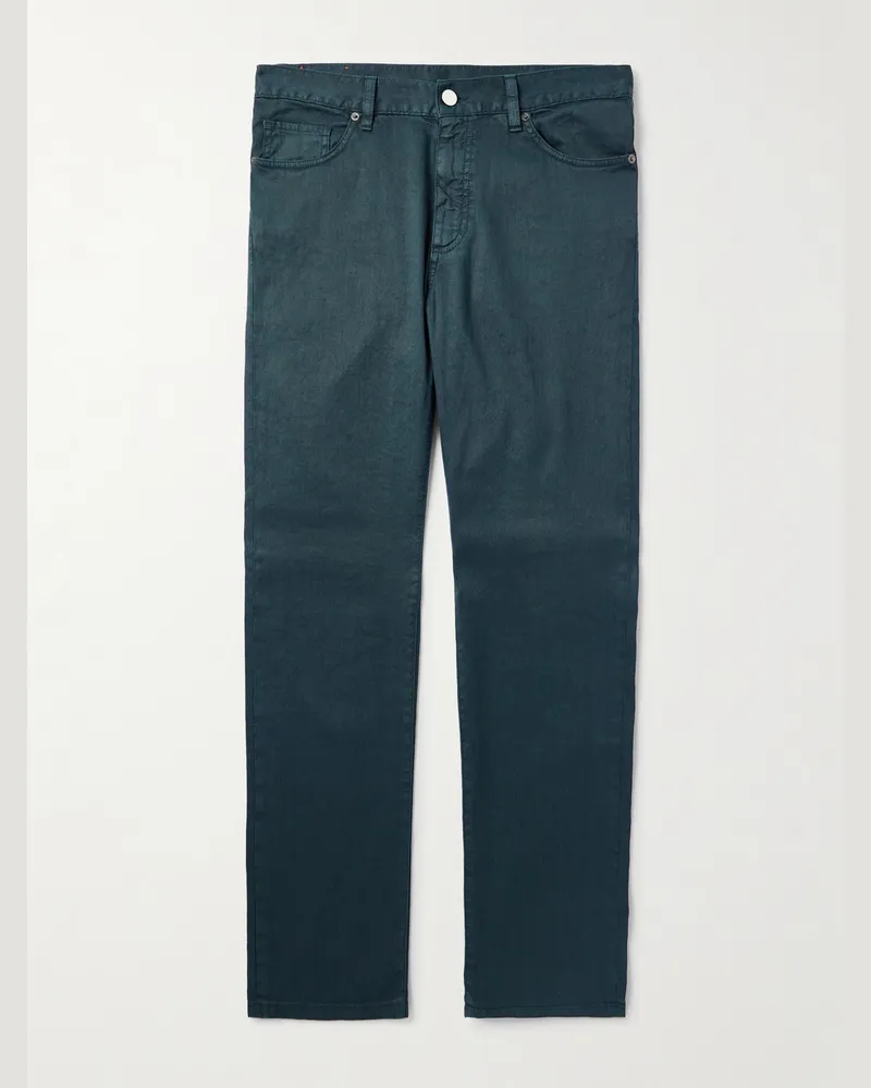 Ermenegildo Zegna Roccia Slim-Fit Straight-Leg Garment-Dyed Linen-Blend Trousers Blue