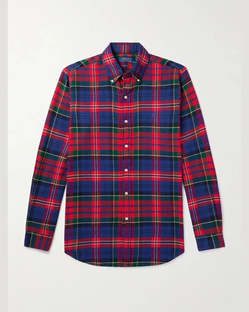 Ralph Lauren Hemd aus kariertem Baumwollflanell mit Button-Down-Kragen Rot