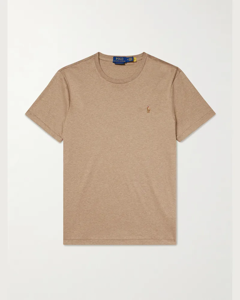 Ralph Lauren Logo-Embroidered Cotton-Jersey T-Shirt Brown