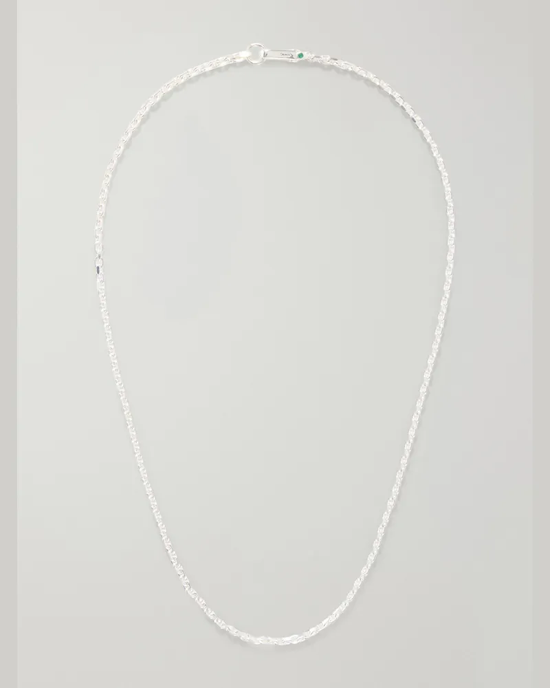 Mikia Sterling Silver and Emerald Necklace Silver