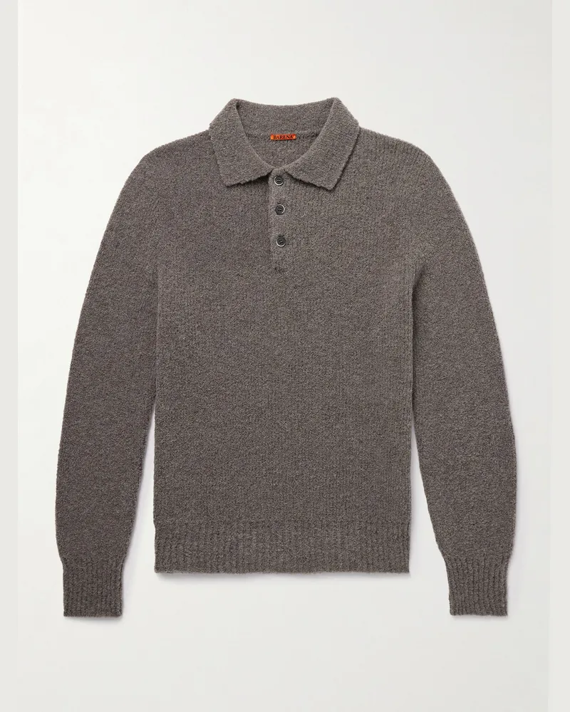 BARENA Pullover aus Chenille aus einer Wollmischung mit Polokragen Braun