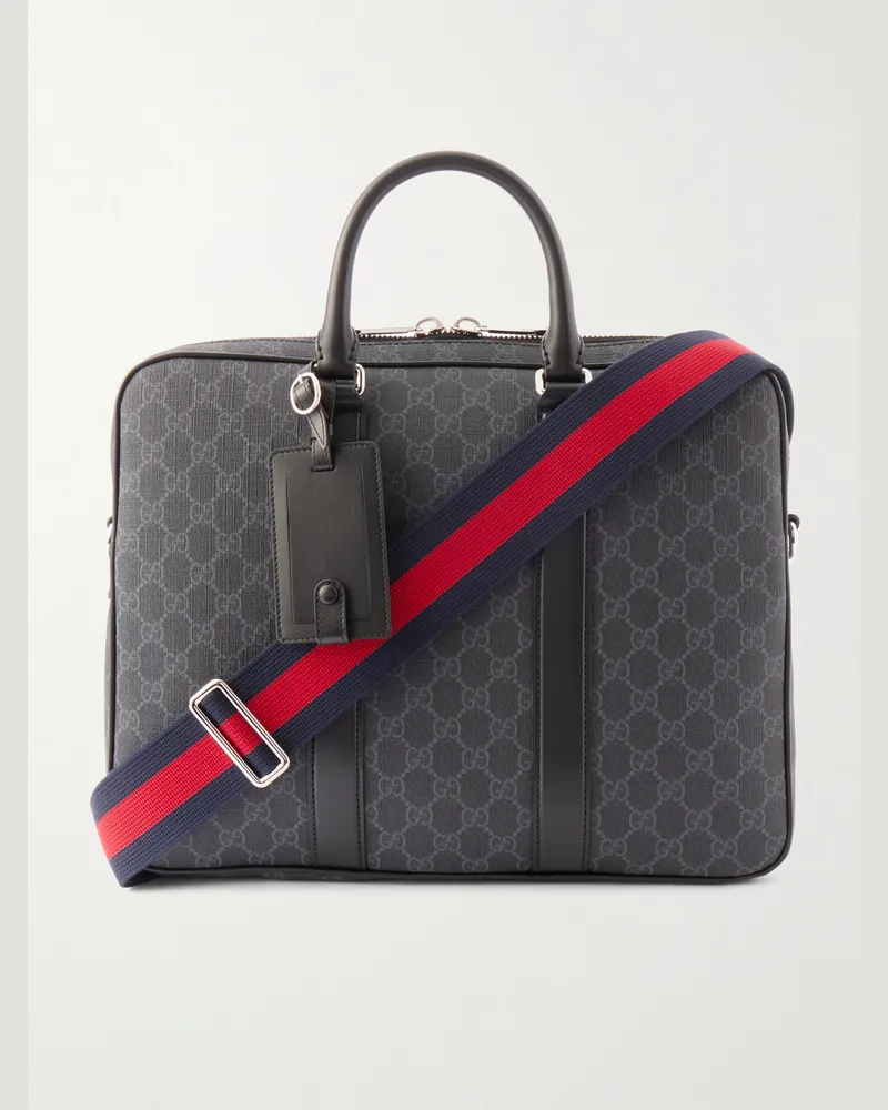 Gucci Leather-Trimmed Monogrammed Supreme Coated-Canvas Briefcase Blue