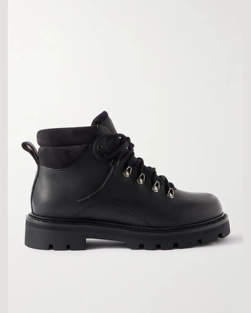 Loro Piana Beinn Walk Schnürstiefel aus Leder und wattiertem Veloursleder mit Shearling-Futter Schwarz