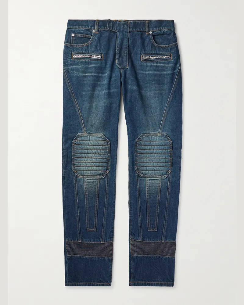 Balmain Gerade geschnittene Bikerjeans Blau