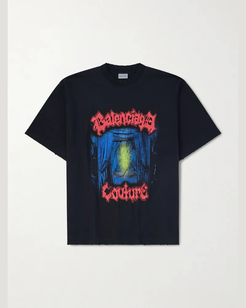 Balenciaga Oversized Logo-Print Cotton-Jersey T-Shirt Black