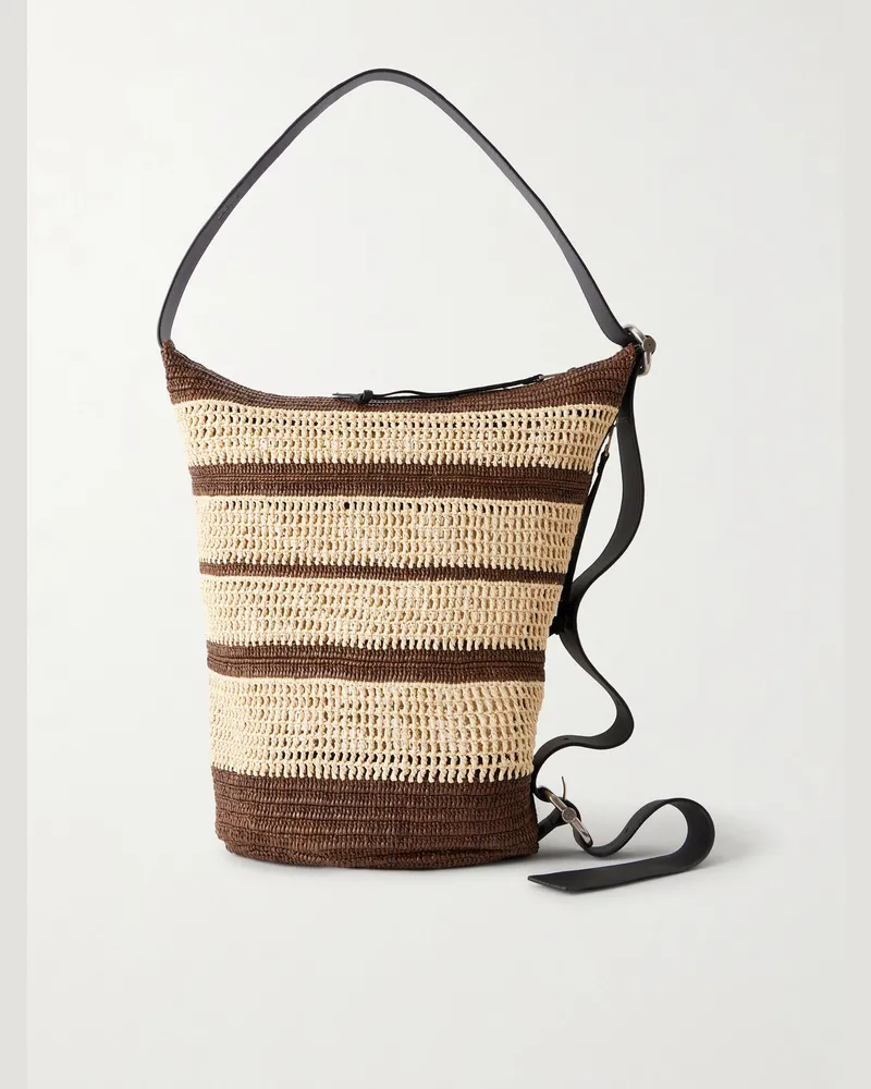 Loewe Paula's Ibiza Loop Bucket Medium Leather-Trimmed Raffia Tote Bag Brown