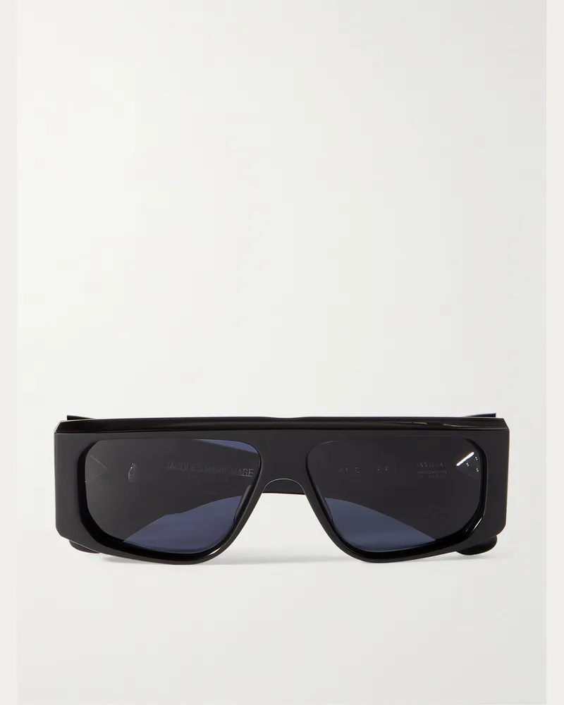 Jacques Marie Mage Cliff Sonnenbrille mit eckigem Rahmen aus Azetat und silberfarbenen Details Schwarz