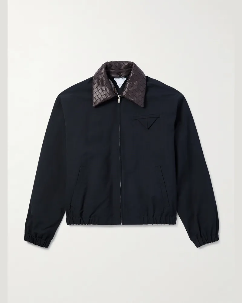 Bottega Veneta Blouson aus Canvas aus einer Baumwollmischung mit Intrecciato-Lederbesatz Blau