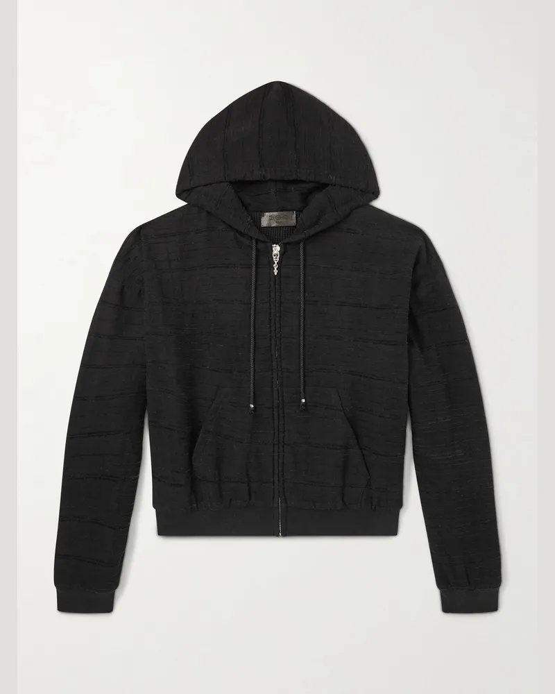 FourTwoFour on Fairfax HOORSENBUHS Cropped Embroidered Cotton Zip-Up Hoodie Black