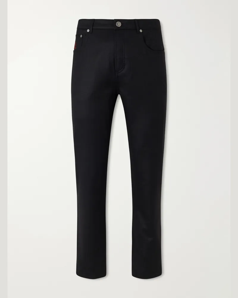 Brunello Cucinelli Slim-Fit Logo-Embroidered Virgin Wool Jeans Black
