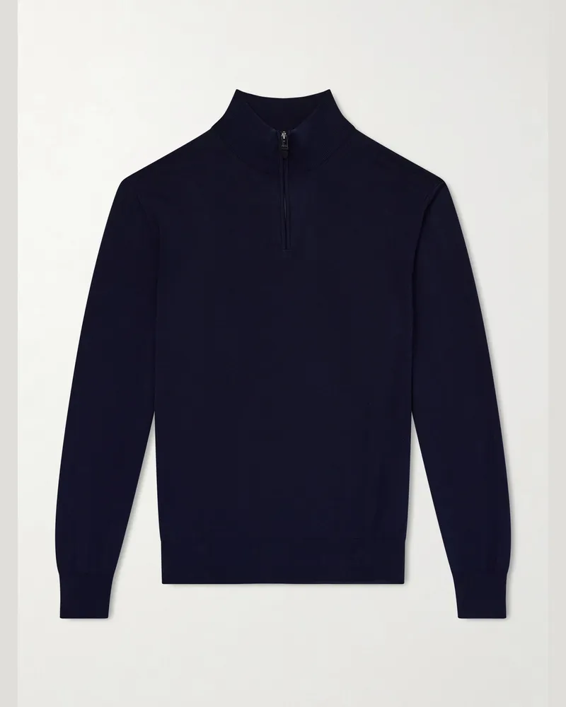 Canali Cotton Half-Zip Sweater Blue