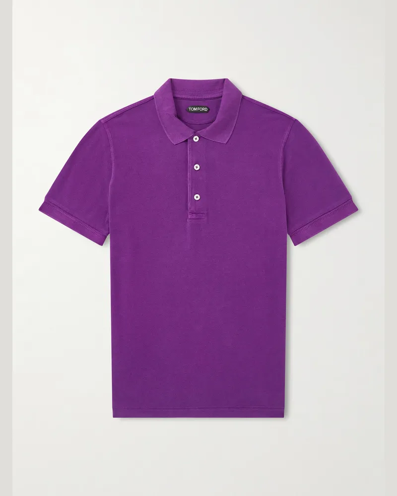 Tom Ford Schmal geschnittenes Polohemd aus Piqué aus einer Lyocell-Baumwollmischung Lila