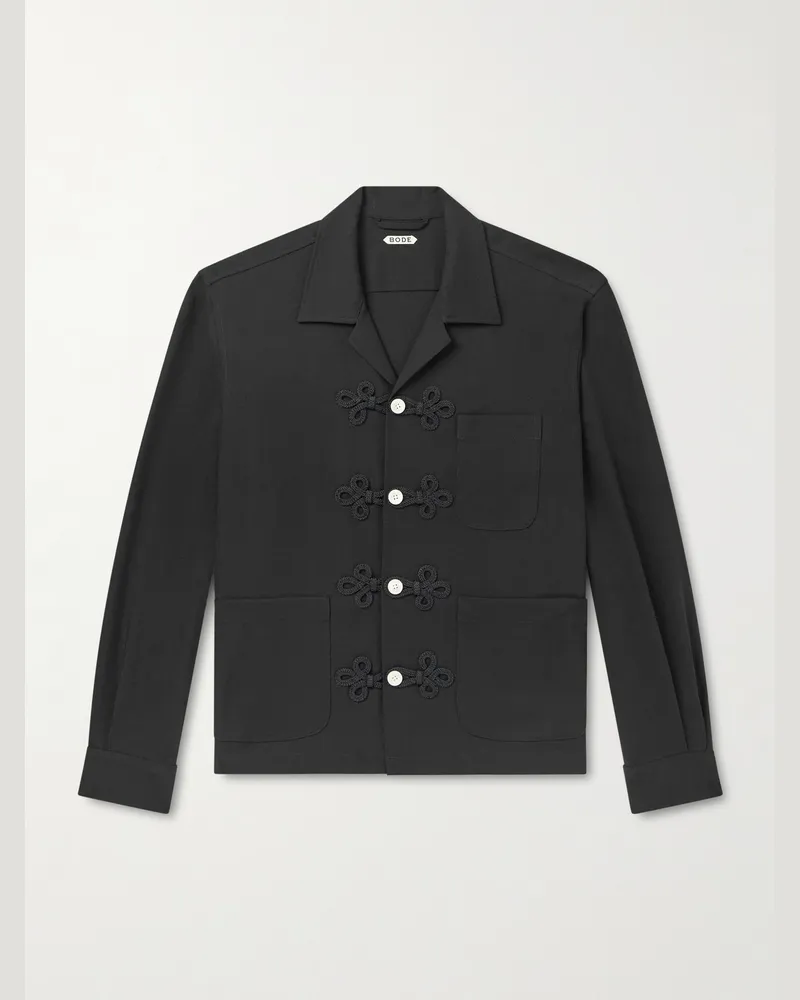 BODE Astor Trillium Hemd aus Wolle mit Stickereien und Reverskragen Schwarz
