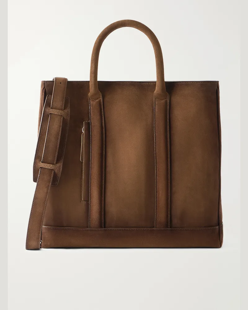 Officine Creative Italia Quentin/026 Cashmere-Lined Suede Tote Bag Brown