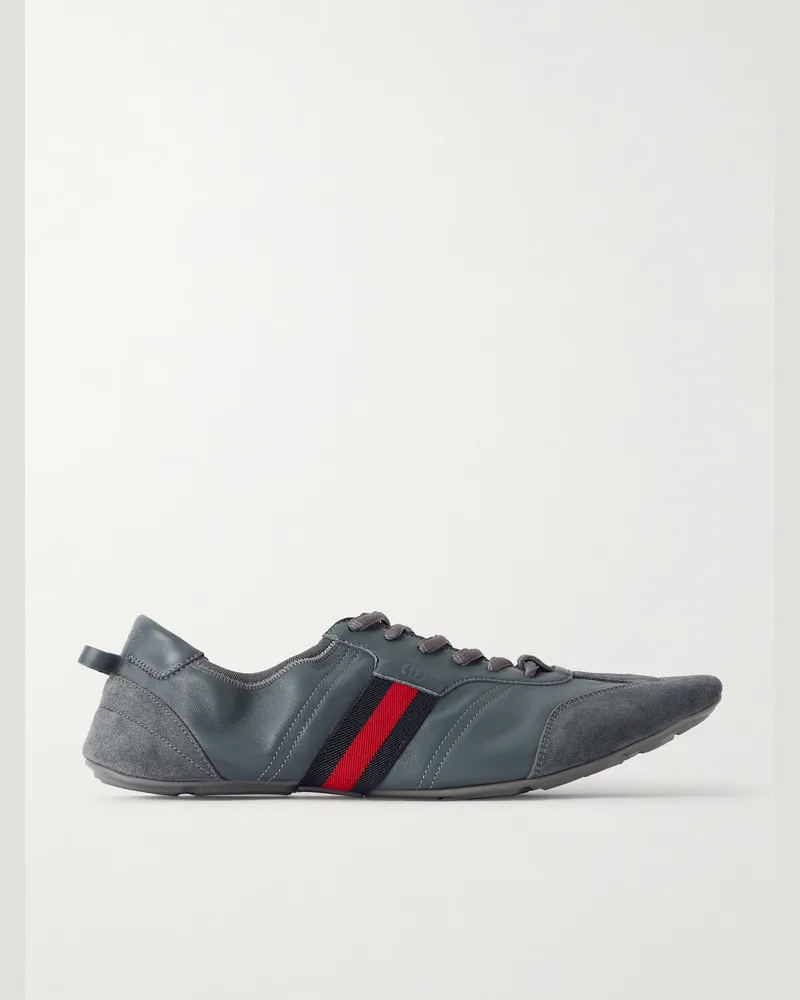 Gucci Flex Suede-Trimmed Leather Sneakers Gray