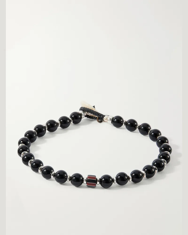 Mikia Sterling Silver and Onyx Beaded Bracelet Black