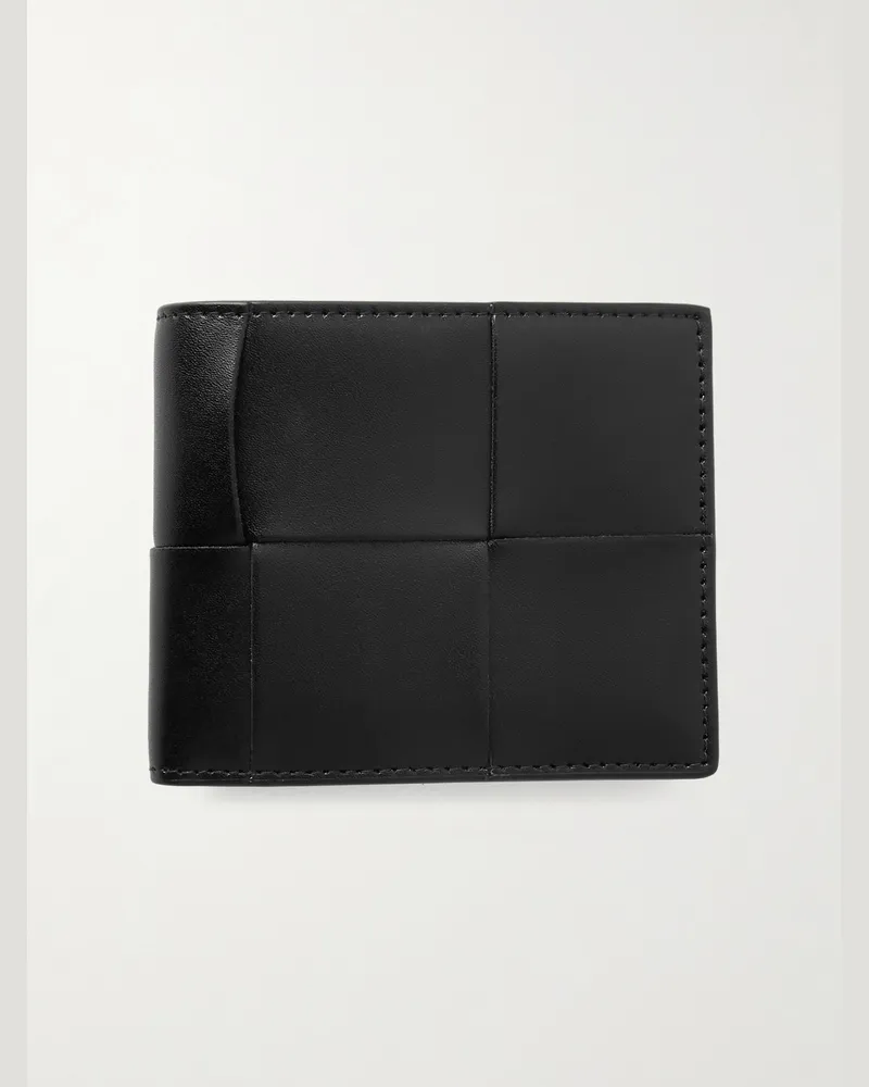 Bottega Veneta Aufklappbares Portemonnaie aus Intrecciato-Leder Schwarz