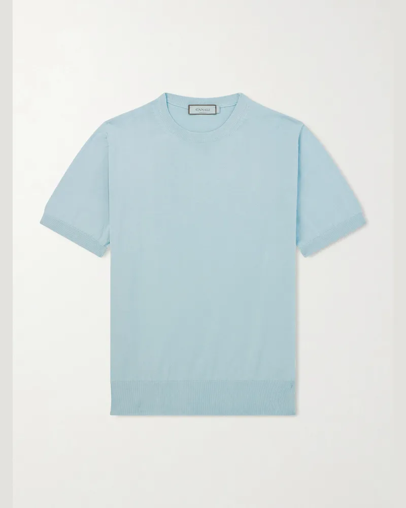 Canali Knitted Cotton T-Shirt Blue