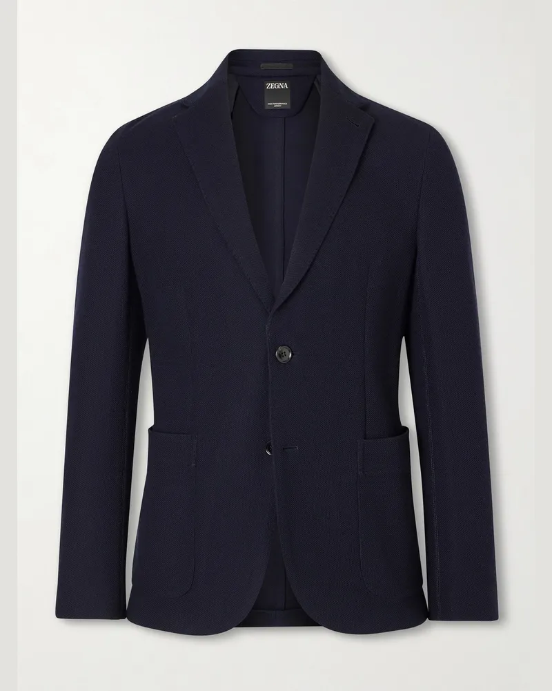 Ermenegildo Zegna Wool and Cotton-Blend Piqué Blazer Blue