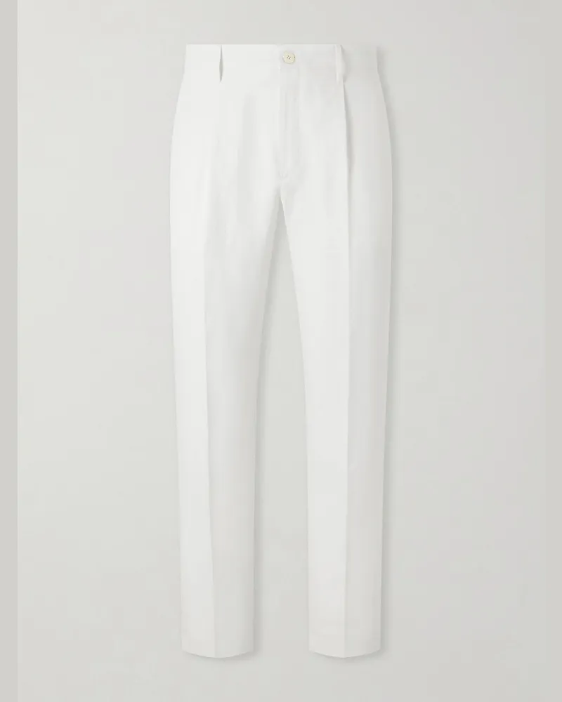 Canali Mamhood Straight-Leg Pleated Linen And Silk-Blend Trousers White
