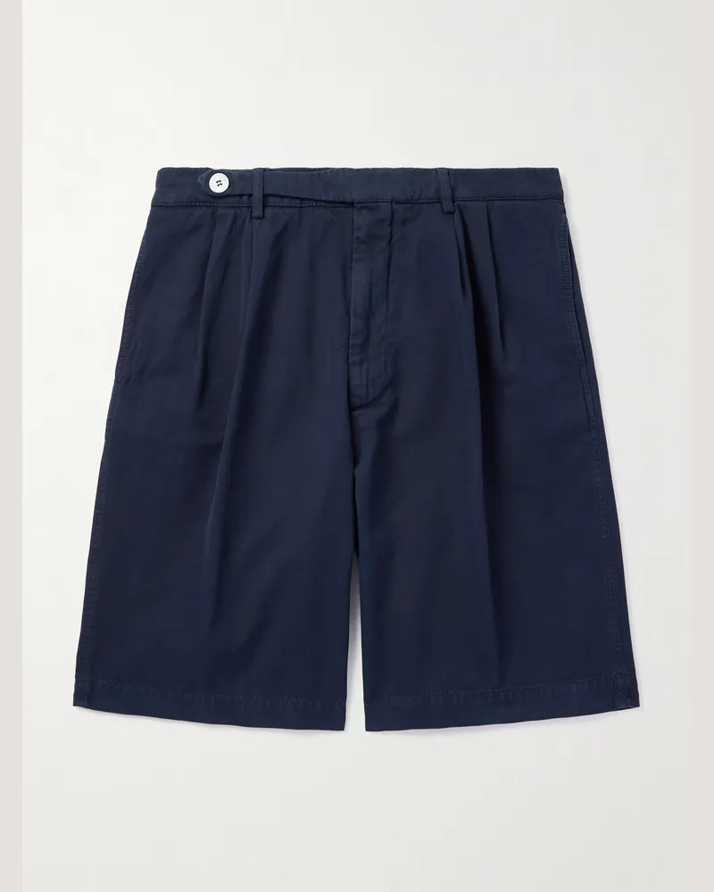 Brunello Cucinelli Straight-Leg Pleated Cotton-Twill Shorts Blue