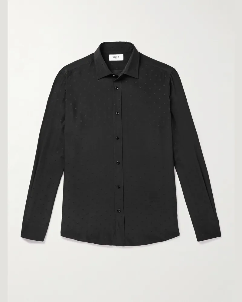 Celine Hemd aus Seidensatin mit Jacquard-Muster Schwarz