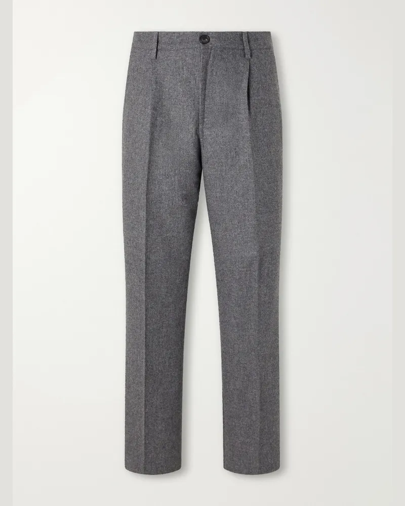 Portuguese Flannel Terroir Straight-Leg Pleated Wool-Twill Trousers Gray