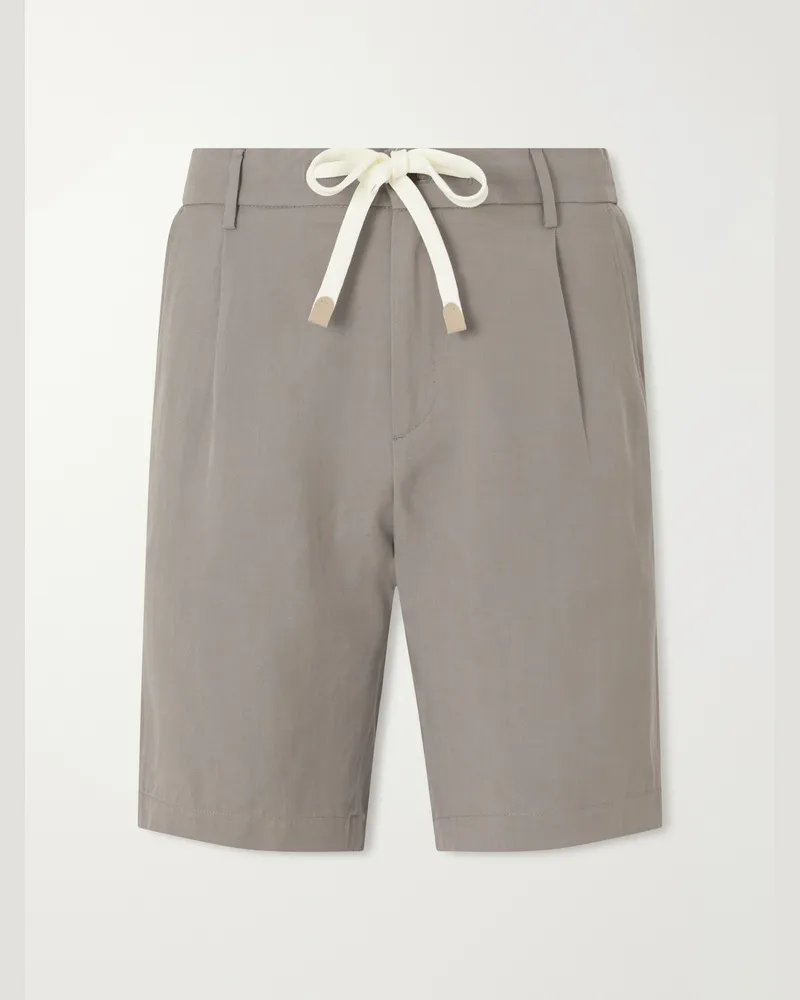 Eleventy Wide-Leg Lyocell and Linen-Blend Twill Shorts Gray