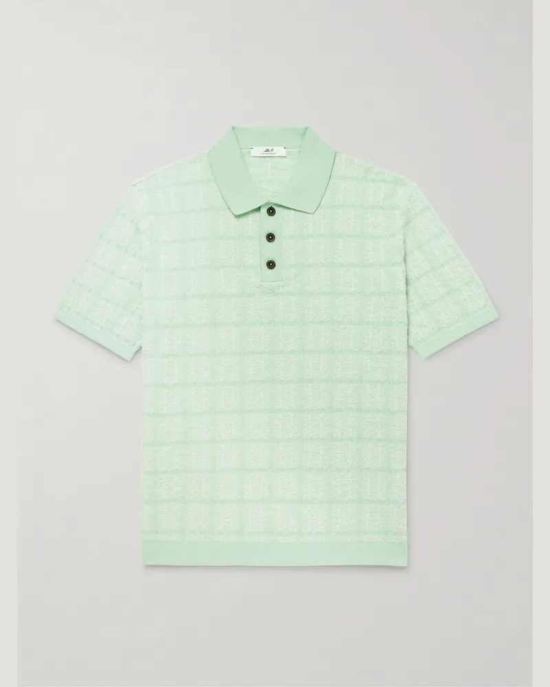 MR P. Checked Organic Cotton-Blend Jacquard Polo Shirt Blue