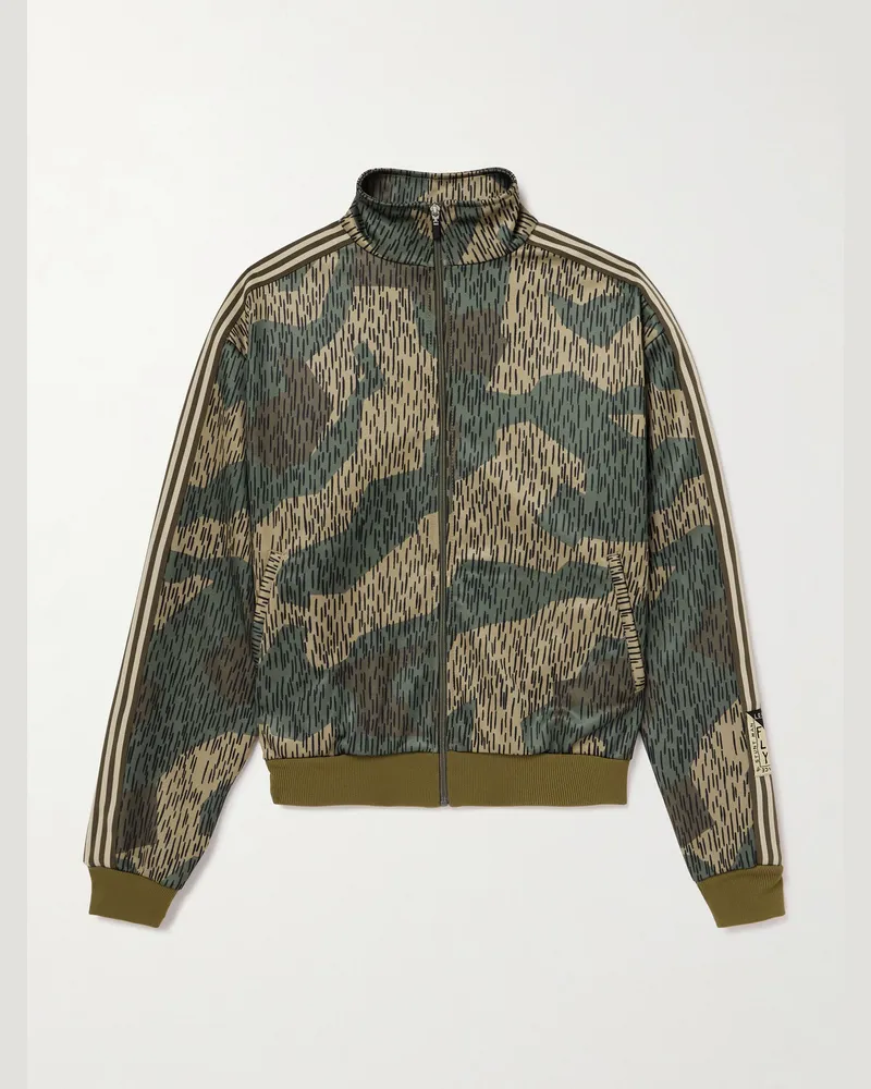 KAPITAL Striped Webbing-Trimmed Printed Jersey Track Jacket Green