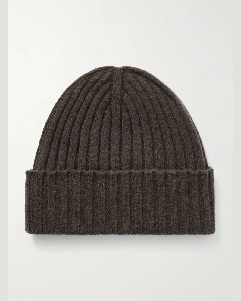 De Petrillo Beanie aus einer Woll-Kaschmirmischung in Rippstrick Braun