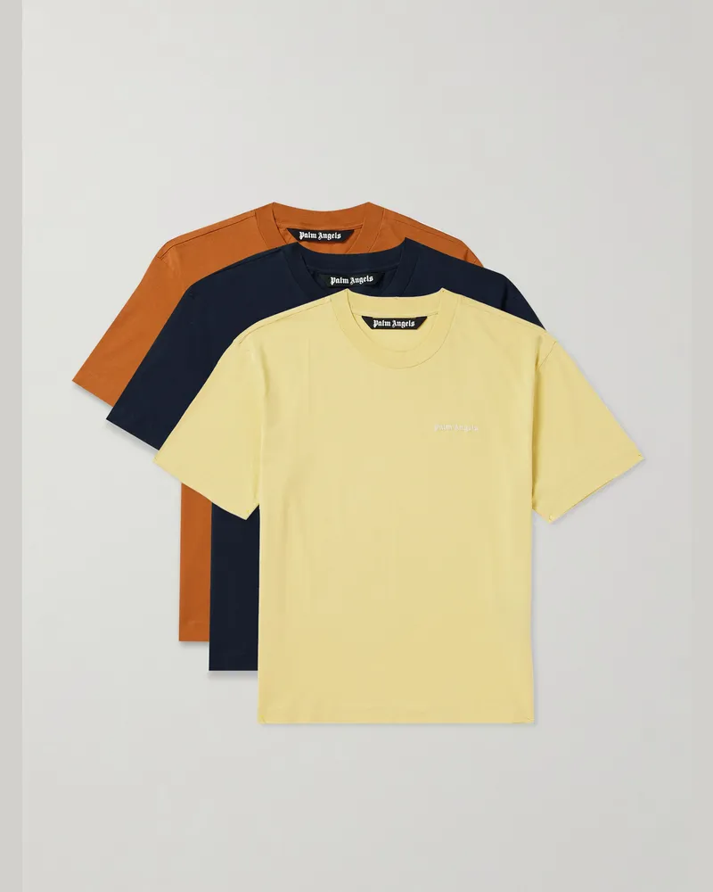 Palm Angels Set aus drei T-Shirts aus Baumwoll-Jersey mit Logostickerei Gelb