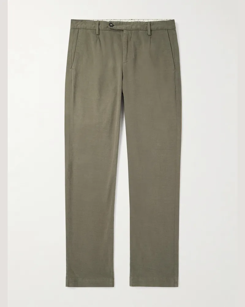 Massimo Alba Straight-Leg Stretch-Cotton Gabardine Trousers Green