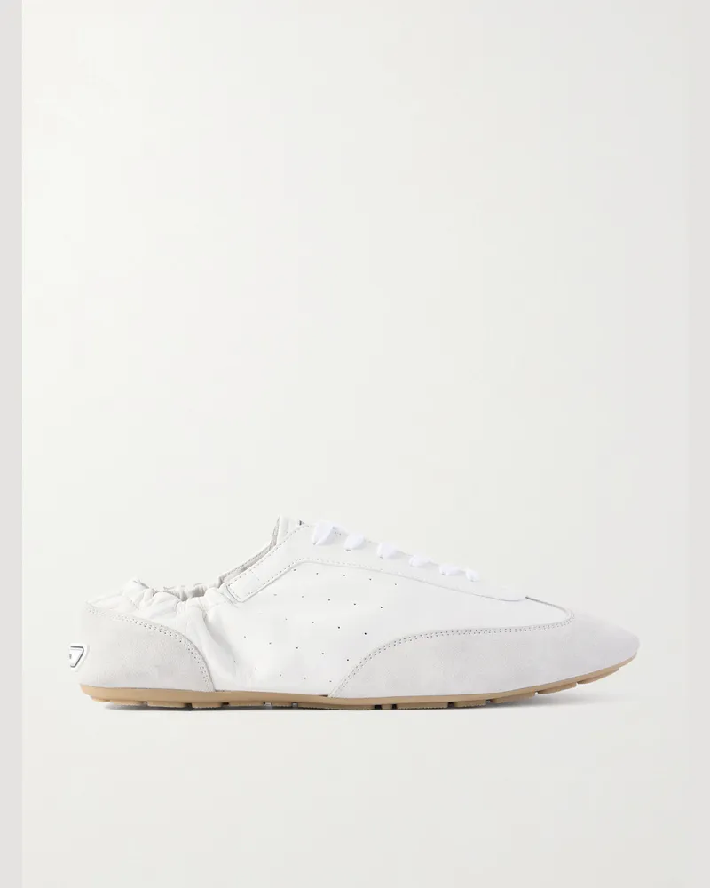 Saint Laurent Lewis Suede and Full-Grain Leather Sneakers White