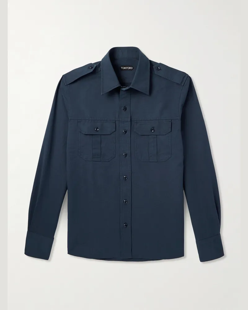 Tom Ford Hemd aus Popeline aus einer Baumwoll-Seidenmischung Blau