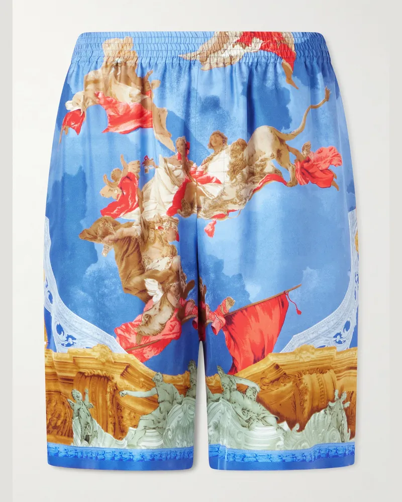 Versace Affresco Printed Silk-Twill Shorts Blue