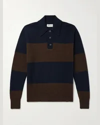 Oliver Spencer Wren gestreifter Pullover aus Wolle in Rippstrick mit Polokragen Braun