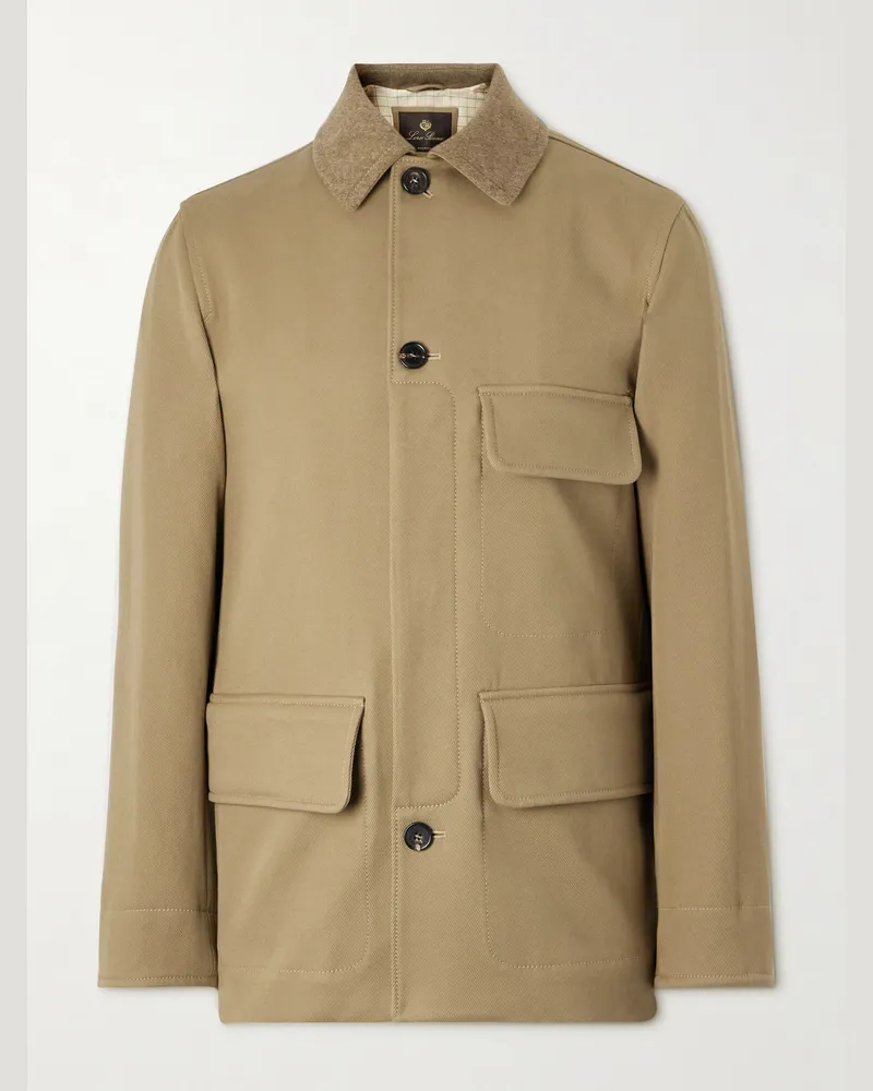Loro Piana Barth Caban Jacke aus Baumwollgabardine mit Besatz aus Filz und Leder Neutral