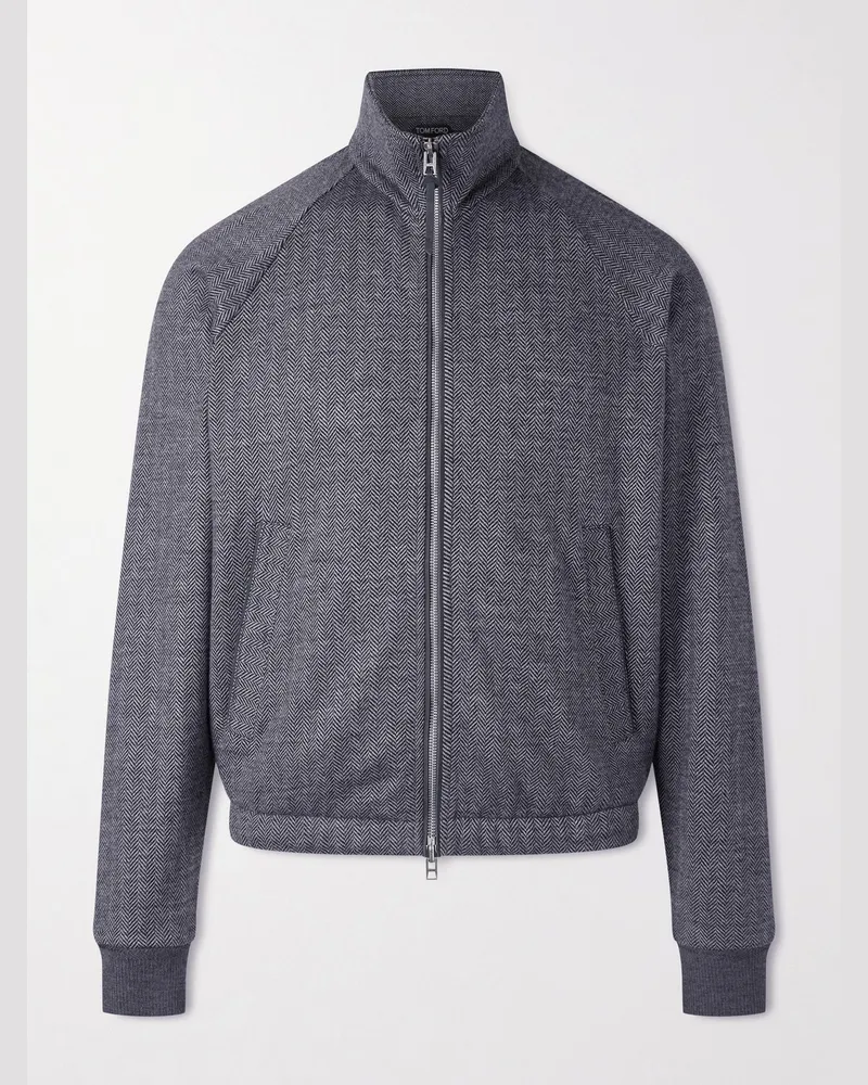 Tom Ford Herringbone Cotton, Wool and Silk-Blend Jacket Black