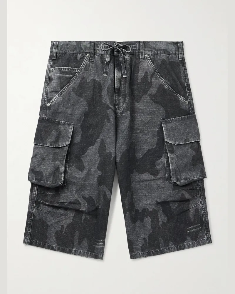 FourTwoFour on Fairfax Gerade geschnittene Shorts aus Baumwoll-Ripstop mit Camouflage-Print Schwarz