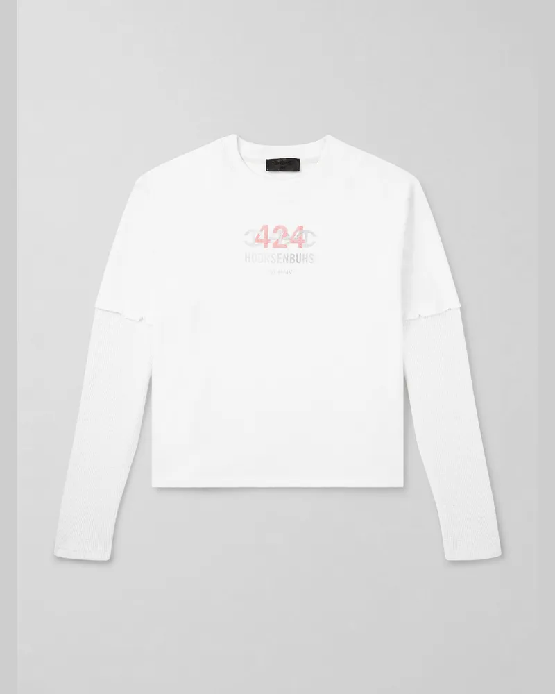 FourTwoFour on Fairfax HOORSENBUHS Layered Logo-Print Cotton-Jersey and Waffle-Knit T-Shirt Neutrals