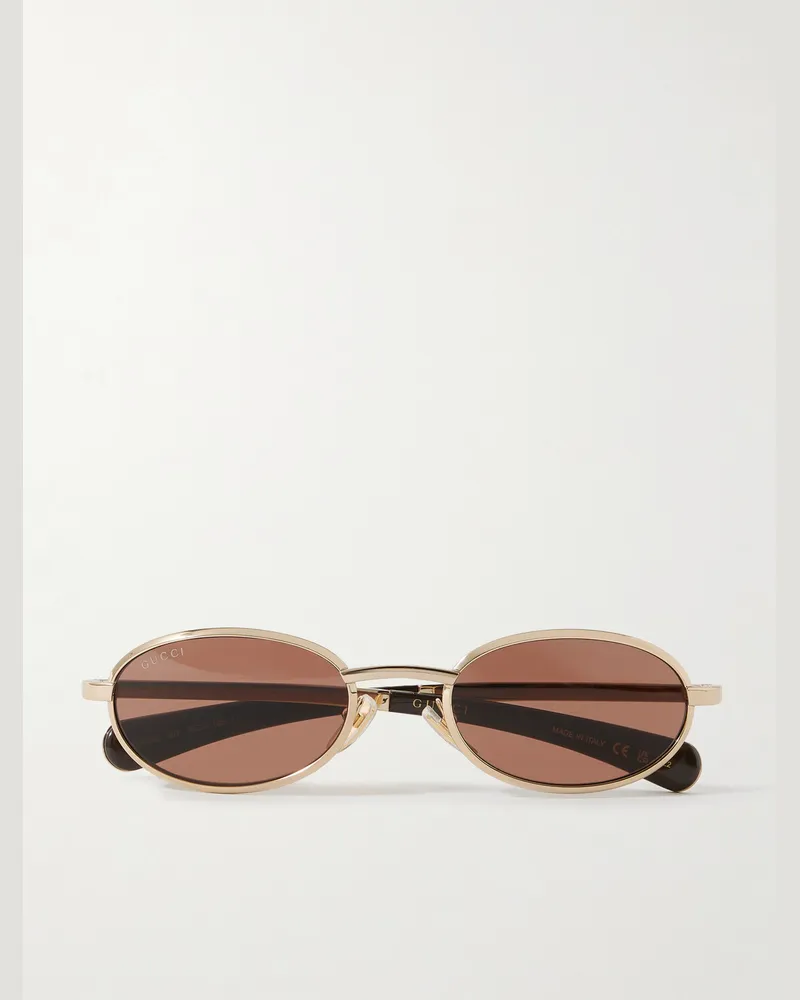 Gucci Goldfarbene Sonnenbrille mit ovalem Rahmen Gold