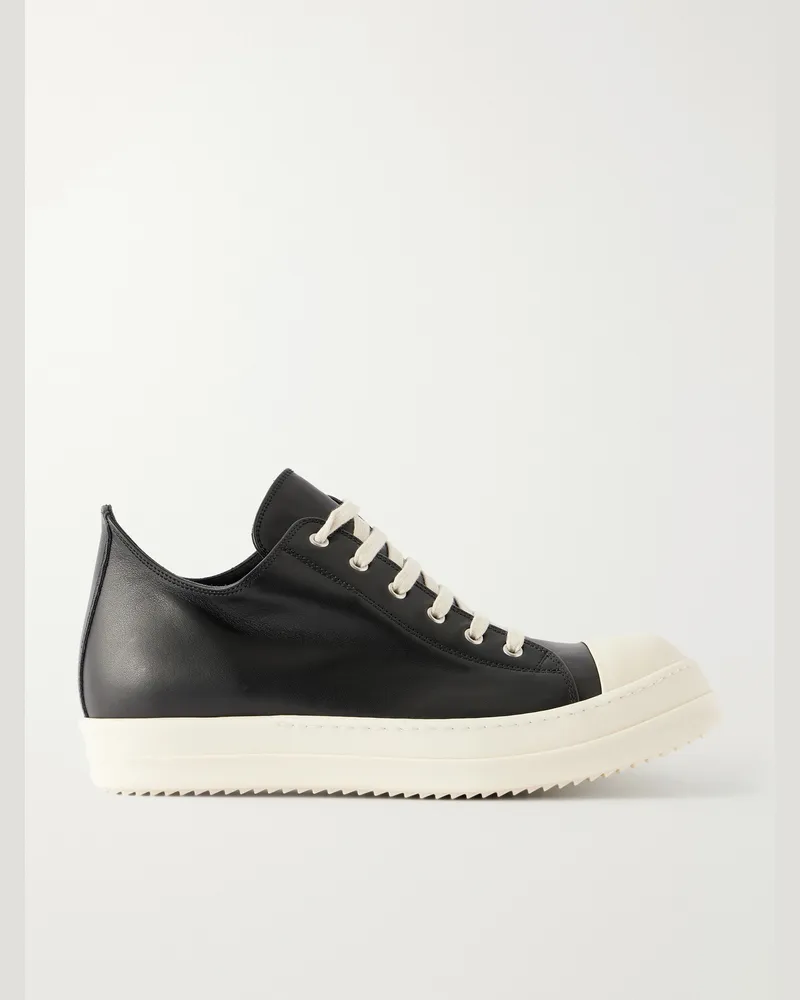 Rick Owens Ramones Full-Grain Leather and Rubber Sneakers Black