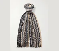 Schal aus Jacquard-Strick aus Wolle mit Fransen