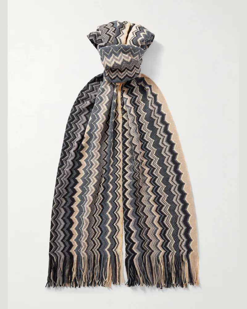 Missoni Schal aus Jacquard-Strick aus Wolle mit Fransen Braun