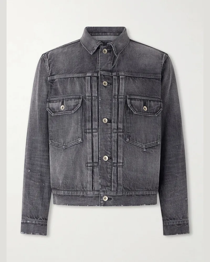 Sacai Beyondexx Distressed Denim Jacket Gray